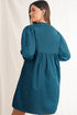 Embellished V-Neck Puff Sleeve Cotton Poplin Babydoll Mini Dress